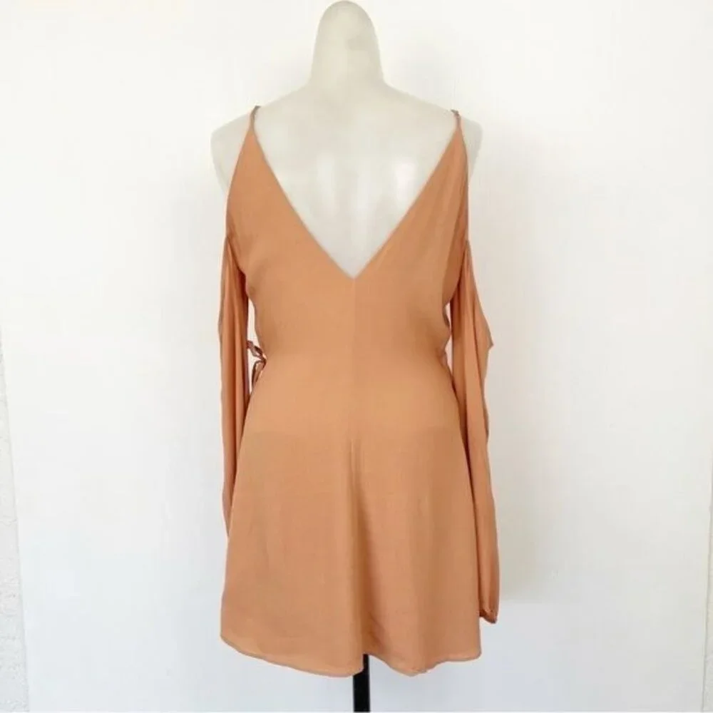 Lovers + Friends Love Letter Wrap Dress Tan small cold shoulder